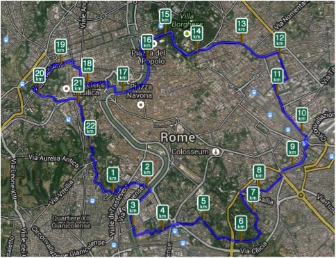 Rooman muurikierros kartalla